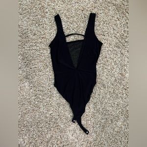 Forever 21 Black deep V bodysuit XS